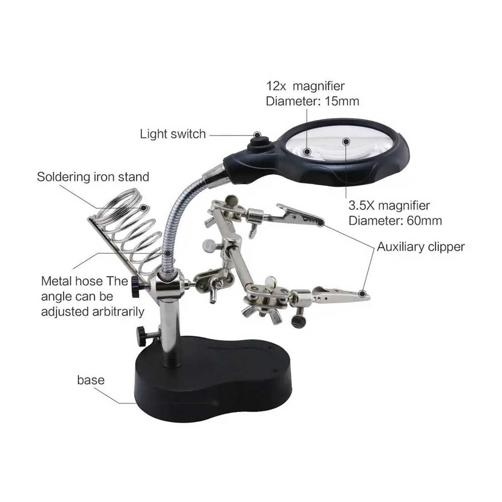 TE-801 Magnifier and PCB Holder with soldering iron holder