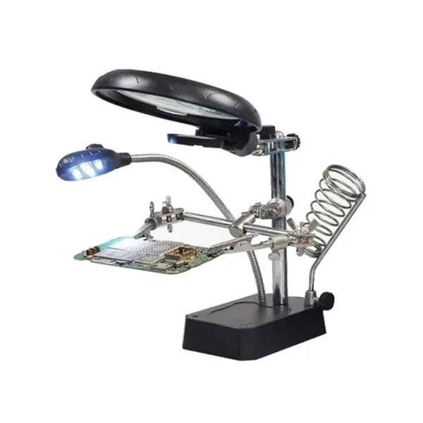 گیره و پایه مونتاژ TE-800 همراه با ذره بین، نور LED و استند هویه